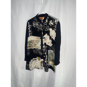 Asian-Inspired Floral Silk Button Down Blouse By Harari Women's Size M